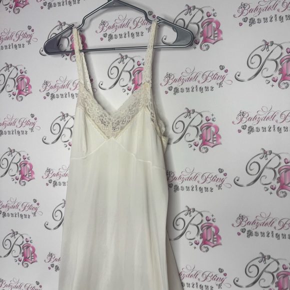 Dress long maxi light white Elegant Cream Lace Trim Nightgown Lacie vintage slip - Picture 5 of 12